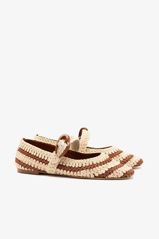 Sapatilha Verona Crochê Caramelo e Off White Ballerina Larroudé