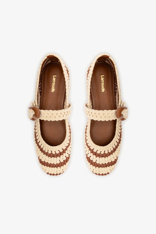 Sapatilha Verona Crochê Caramelo e Off White Ballerina Larroudé
