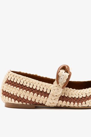 Sapatilha Verona Crochê Caramelo e Off White Ballerina Larroudé