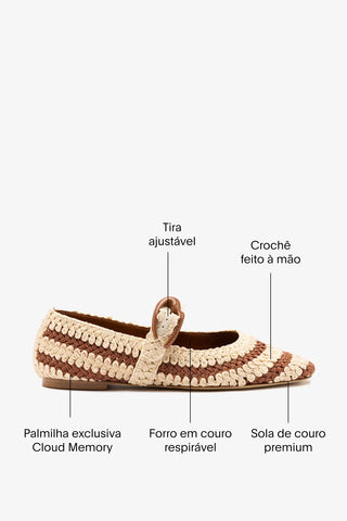 Sapatilha Verona Crochê Caramelo e Off White Ballerina Larroudé