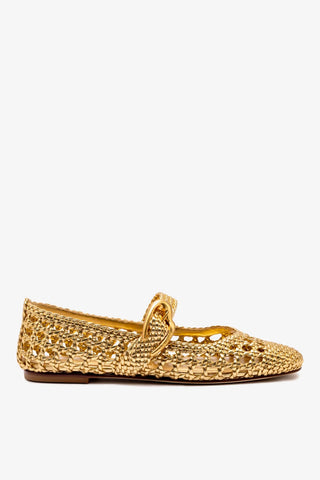 Sapatilha Verona Macramê Couro Dourado Ballerina Larroudé