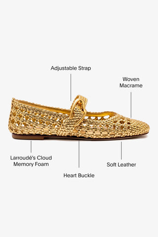 Sapatilha Verona Macramê Couro Dourado Ballerina Larroudé