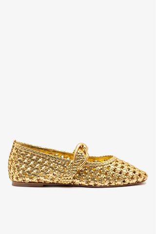 Sapatilha Verona New Macramê Couro Dourado Ballerina Larroudé