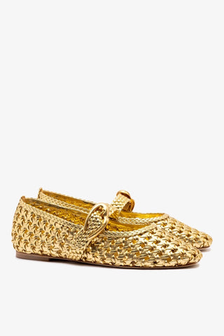 Sapatilha Verona New Macramê Couro Dourado Ballerina Larroudé
