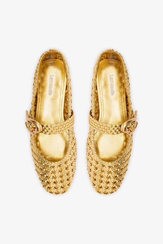 Sapatilha Verona New Macramê Couro Dourado Ballerina Larroudé