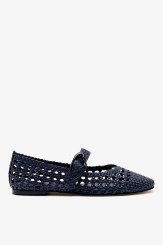 Sapatilha Verona Macramê Couro Azul Ballerina Larroudé