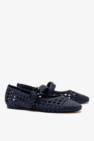 Sapatilha Verona Macramê Couro Azul Ballerina Larroudé