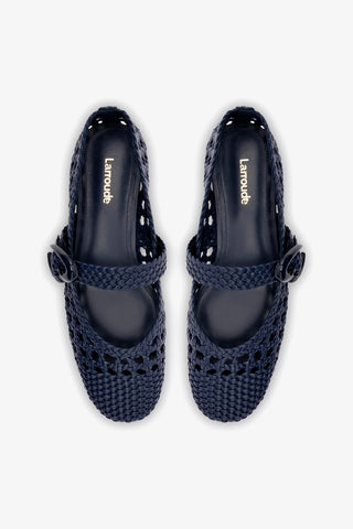 Sapatilha Verona Macramê Couro Azul Ballerina Larroudé