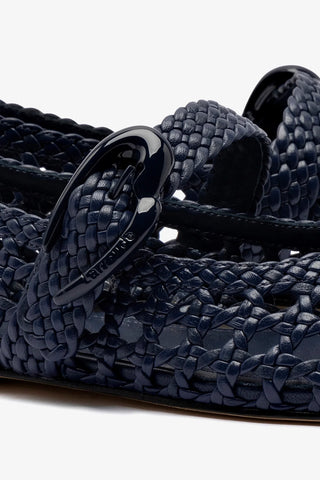 Sapatilha Verona Macramê Couro Azul Ballerina Larroudé