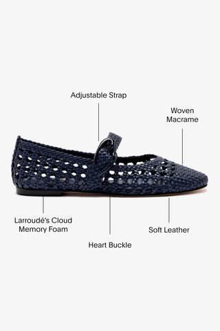 Sapatilha Verona Macramê Couro Azul Ballerina Larroudé
