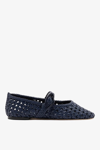 Sapatilha Verona New Macramê Couro Azul Ballerina Larroudé