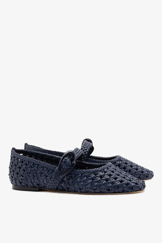 Sapatilha Verona New Macramê Couro Azul Ballerina Larroudé