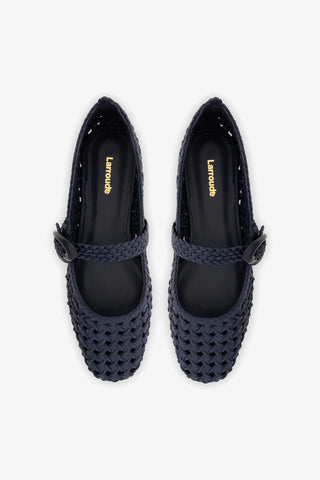 Sapatilha Verona New Macramê Couro Azul Ballerina Larroudé