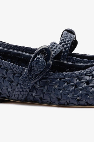 Sapatilha Verona New Macramê Couro Azul Ballerina Larroudé