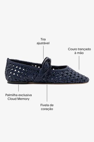 Sapatilha Verona New Macramê Couro Azul Ballerina Larroudé