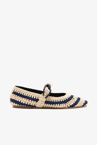 Sapatilha Verona Crochê Azul e Off White Ballerina Larroudé