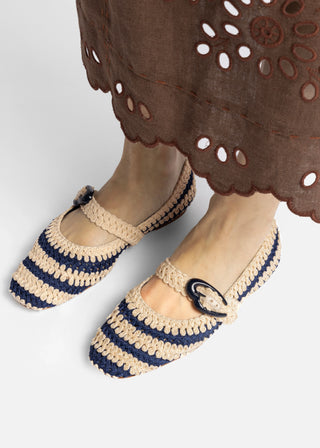 Sapatilha Verona Crochê Azul e Off White Ballerina Larroudé