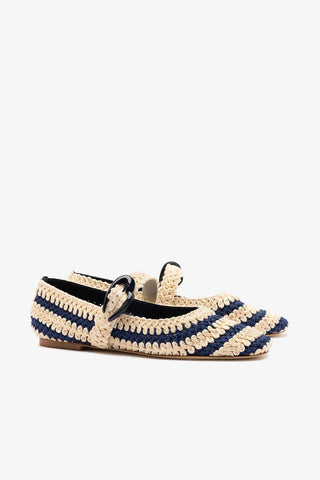 Sapatilha Verona Crochê Azul e Off White Ballerina Larroudé