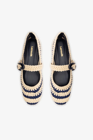 Sapatilha Verona Crochê Azul e Off White Ballerina Larroudé