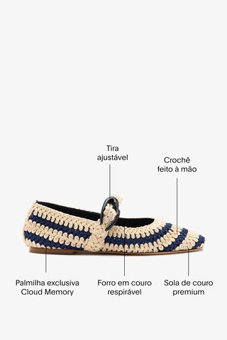 Sapatilha Verona Crochê Azul e Off White Ballerina Larroudé