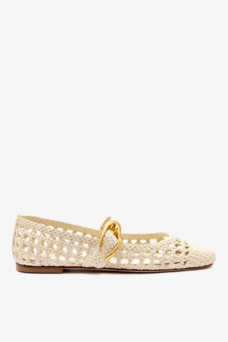 Sapatilha Verona Macramê Couro Off White Ballerina Larroudé