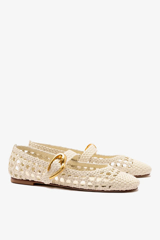 Sapatilha Verona Macramê Couro Off White Ballerina Larroudé