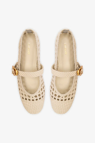 Sapatilha Verona Macramê Couro Off White Ballerina Larroudé