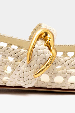 Sapatilha Verona Macramê Couro Off White Ballerina Larroudé