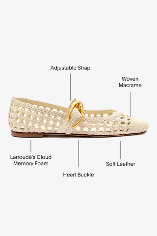 Sapatilha Verona Macramê Couro Off White Ballerina Larroudé