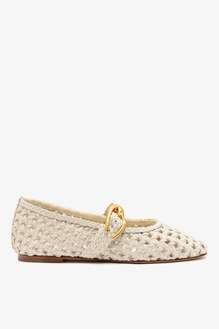 Sapatilha Verona New Macramê Couro Off White Ballerina Larroudé