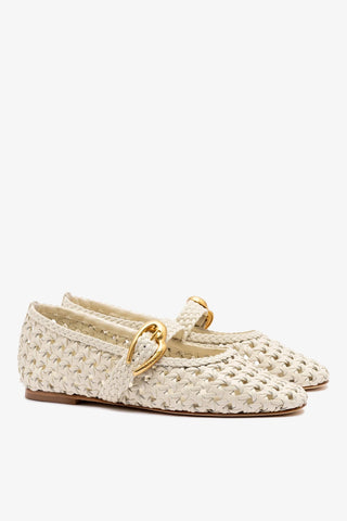 Sapatilha Verona New Macramê Couro Off White Ballerina Larroudé