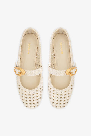 Sapatilha Verona New Macramê Couro Off White Ballerina Larroudé