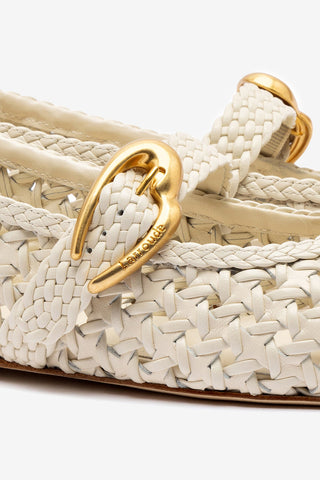 Sapatilha Verona New Macramê Couro Off White Ballerina Larroudé