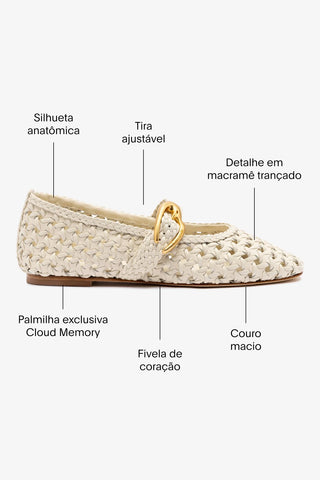 Sapatilha Verona New Macramê Couro Off White Ballerina Larroudé