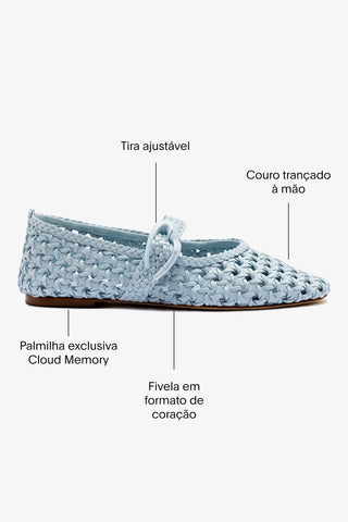 Sapatilha Verona New Macramê Couro Azul Ballerina Larroudé