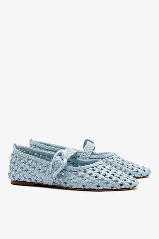Sapatilha Verona New Macramê Couro Azul Ballerina Larroudé