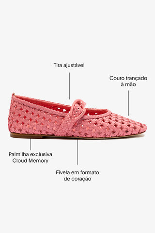 Sapatilha Verona New Macramê Couro Rosa Ballerina Larroudé