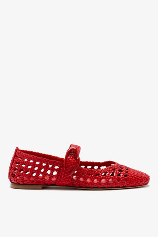 Sapatilha Verona Macramê Couro Vermelho Ballerina Larroudé