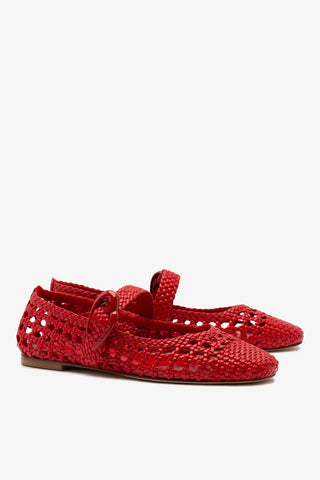 Sapatilha Verona Macramê Couro Vermelho Ballerina Larroudé