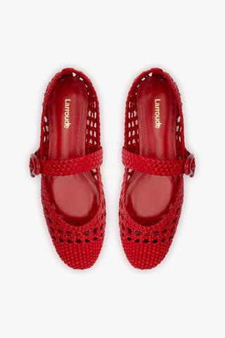 Sapatilha Verona Macramê Couro Vermelho Ballerina Larroudé