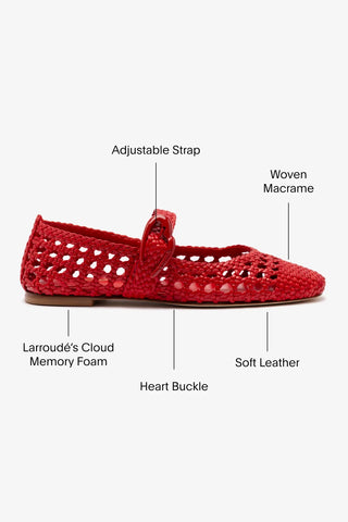 Sapatilha Verona Macramê Couro Vermelho Ballerina Larroudé