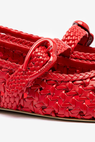 Sapatilha Verona New Macramê Couro Vermelho Ballerina Larroudé