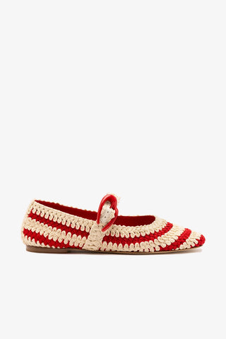 Sapatilha Verona Crochê Vermelho e Off White Ballerina Larroudé