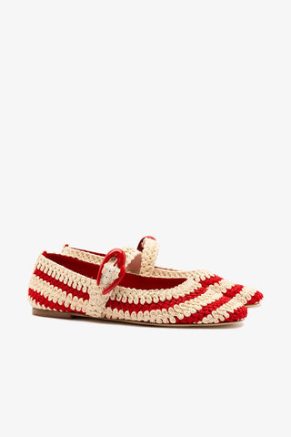 Sapatilha Verona Crochê Vermelho e Off White Ballerina Larroudé