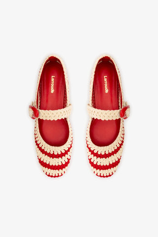 Sapatilha Verona Crochê Vermelho e Off White Ballerina Larroudé