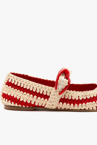 Sapatilha Verona Crochê Vermelho e Off White Ballerina Larroudé