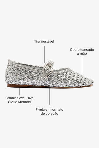 Sapatilha Verona New Macramê Couro Prateado Ballerina Larroudé