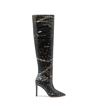 Larroudé x Libertine: Bota Couro Estampado Preto