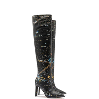 Larroudé x Libertine: Bota Couro Estampado Preto