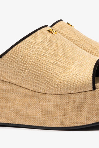 Mule Charli Ráfia Bege e Camurça Preto Sandal Larroudé